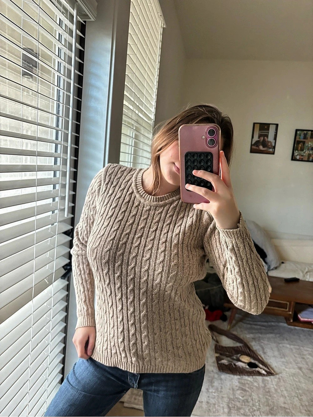 Karen Scott Cable Knit Crewneck Cotton Sweater Size Small